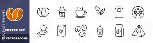 Coffee icons set. Linear style. Vector icons