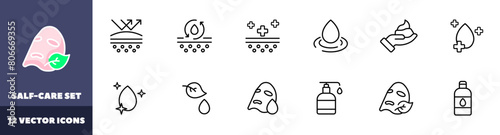 Self-care icons set. Self care. Linear style. Vector icons