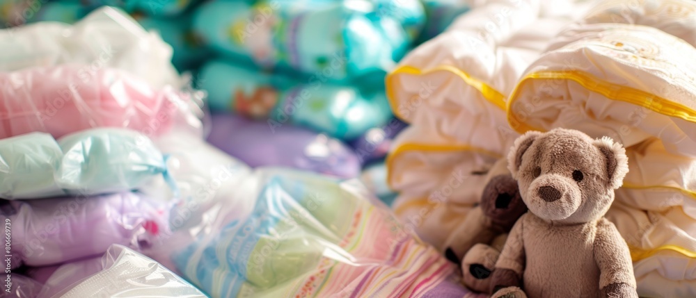 Ultimate Protection: Close-Up View of a Towering Stack of Fresh and Leak-Proof Baby Diapers
Ultimate Protection: Close-Up View of a Towering Stack of Fresh and Leak-Proof Baby Diapers