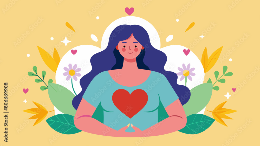 Amor propio. Mujer sonriendo con fondo floral. Amor propio. Mujer sonriendo con fondo floral.