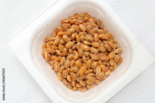 Close up of Natto or Fermented Soybean isolated on white background. Traditional food in Japan. Ready to eat