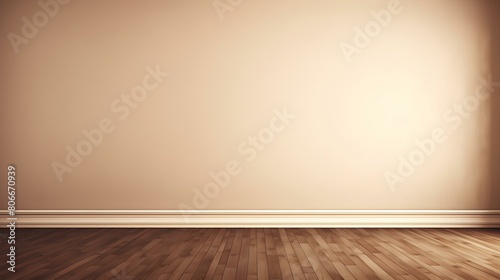 Beige Wall with wooden Flooring. Empty Room for Product Presentation