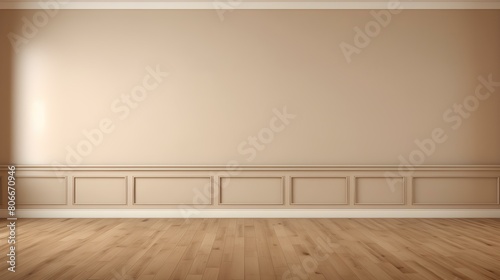 Beige Wall with wooden Flooring. Empty Room for Product Presentation