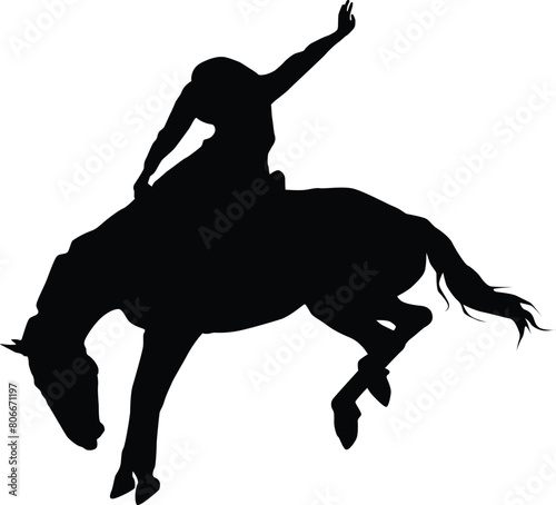 Rodeo silhouette illustration. Men riding a horse for sport activity