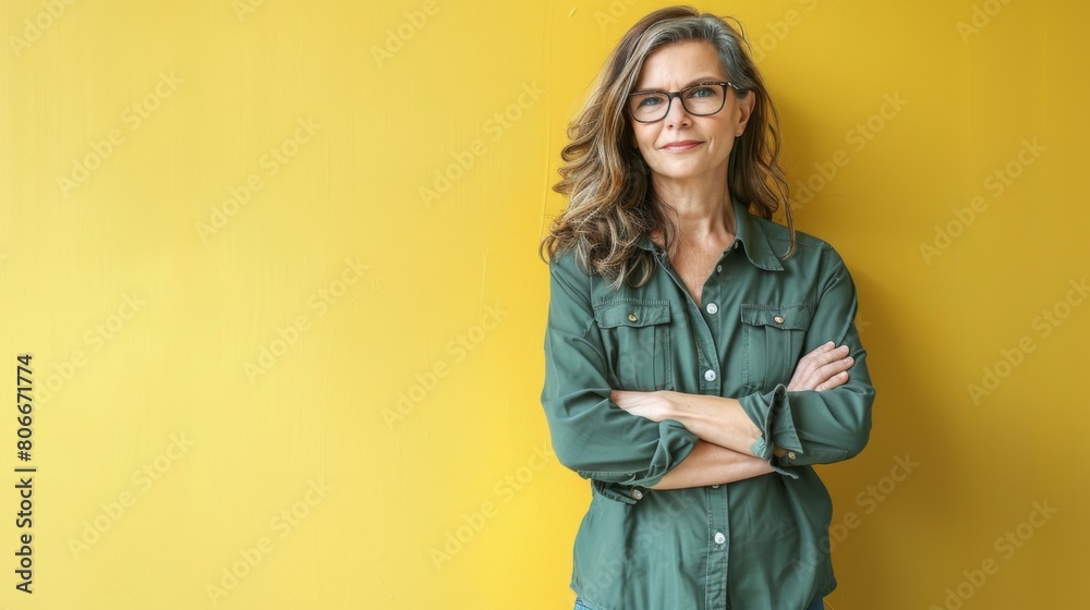 Confident Woman Against Yellow Wall Confident Woman Against Yellow Wall