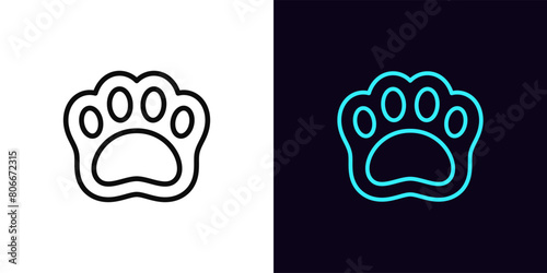 Outline pet paw icon, with editable stroke. Cute paw sign and silhouette. Animal footprint, kitten or puppy paw, pet care and aid, animal shelter and vet, cat and dog shop, pet health. Vector icon