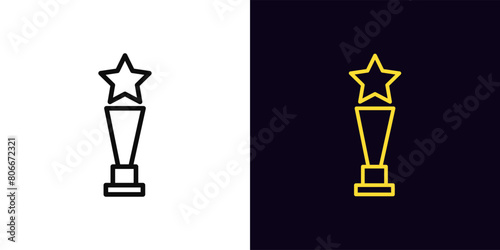 Outline award statue icon, with editable stroke. Golden statue with star. Awarding statuette, film and music award, academy reward, giving ceremony, winner trophy and prize nomination. Vector icon