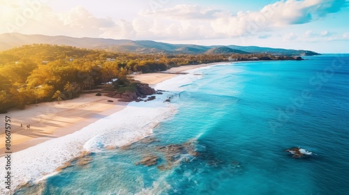 Panoramic views of the natural landscape, beautiful beach and sea.