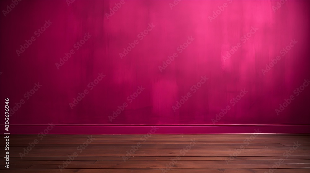 Fuchsia Wall with wooden Flooring. Empty Room for Product Presentation