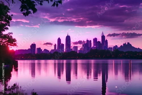 Midtown skyline at golden hour, timelapse of rising sun and the tall buildings 4k