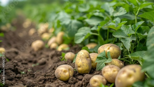 Potato field background: A vibrant representation of agriculture and agribusiness. Concept Agricultural Photography, Farm Life, Rural Landscapes, Crops Harvesting, Rural Beauty