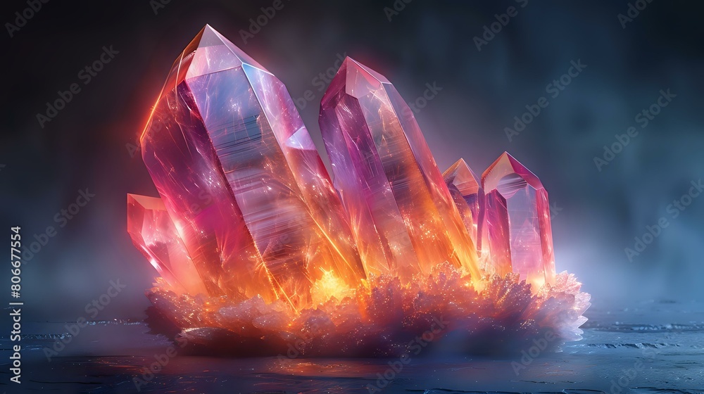 Sleek Crystal Object with Theatrical Lighting and Vibrant Neon Colors Sleek Crystal Object with Theatrical Lighting and Vibrant Neon Colors