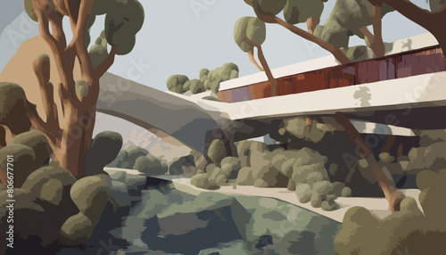Architektur in Symbiose mit der Natur. Pflanzen und Baustoffe bilden eine Einheit. 