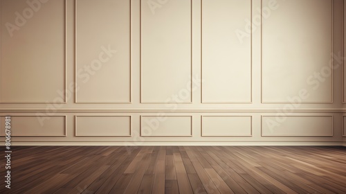 Ivory Wall with wooden Flooring. Empty Room for Product Presentation