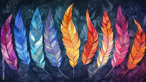 Colorful feather set pattern illustration poster background