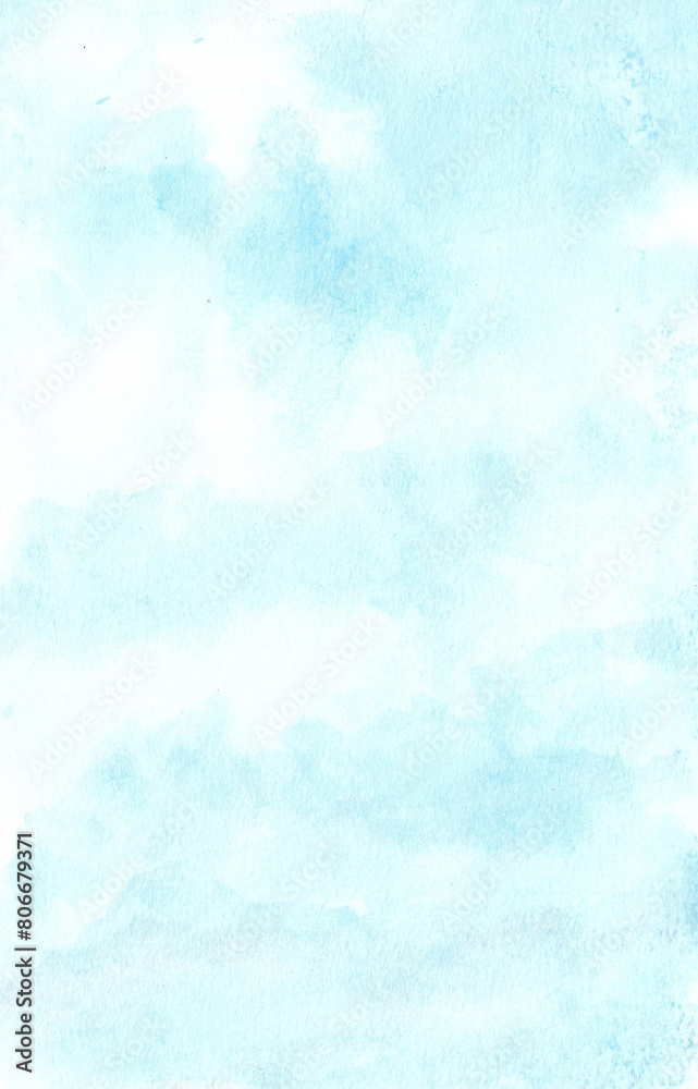 Watercolor painting nature background of soft blue sky on paper. Landscape. illustration for sky or cloudscape concept. copy space for the text. Hand painted texture style. vertical