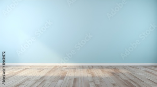 Light Blue Wall with wooden Flooring. Empty Room for Product Presentation