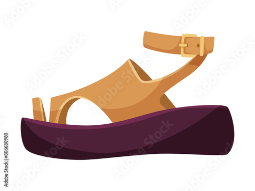 A tan and purple platform sandal, vector illustration on a white background, depicting fashion footwear design. Vector illustration