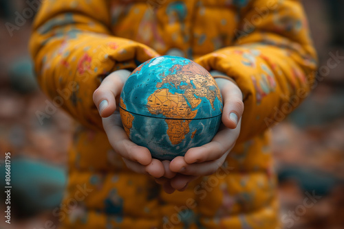 A person is holding a globe in their hands