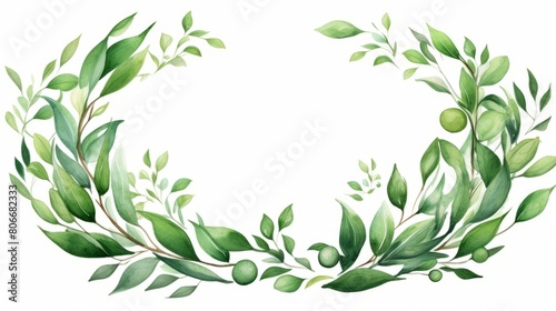 Watercolor baby blue eucalyptus wreath for wedding cards  silver dollar eucalyptus tree foliage in circle  herbs  leaves  branch  greenery frame. Decorative design elements in rustic elegant style