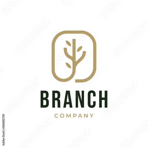 Tree branch with leaves logo template