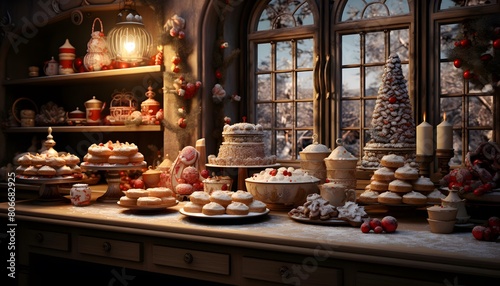 Christmas sweets in the interior of the store. Christmas and New Year