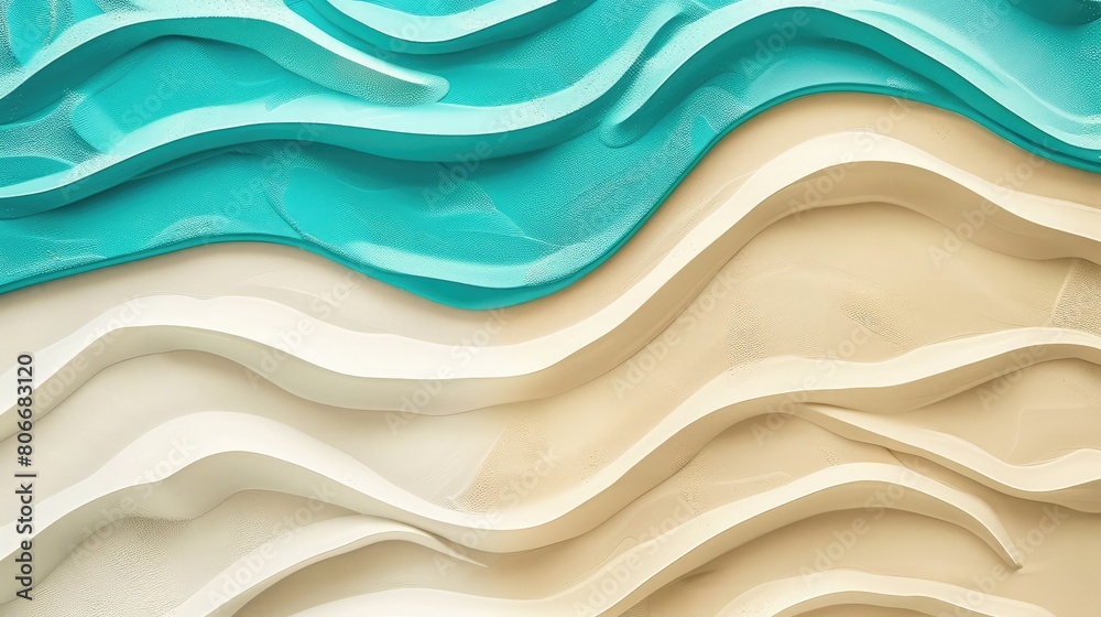 Beach sand background with a wavy pattern in turquoise and beige.