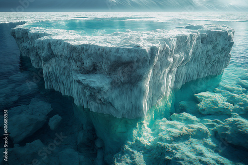A large ice block floating in the ocean
