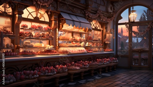 Bakery in the old town of Riga, Latvia. 3d rendering
