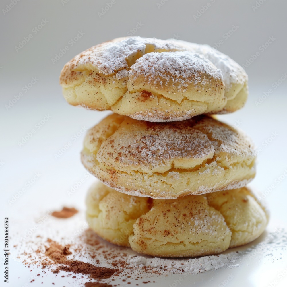 Mexican Polvorones cookies stacked high with a dusting of powdered sugar