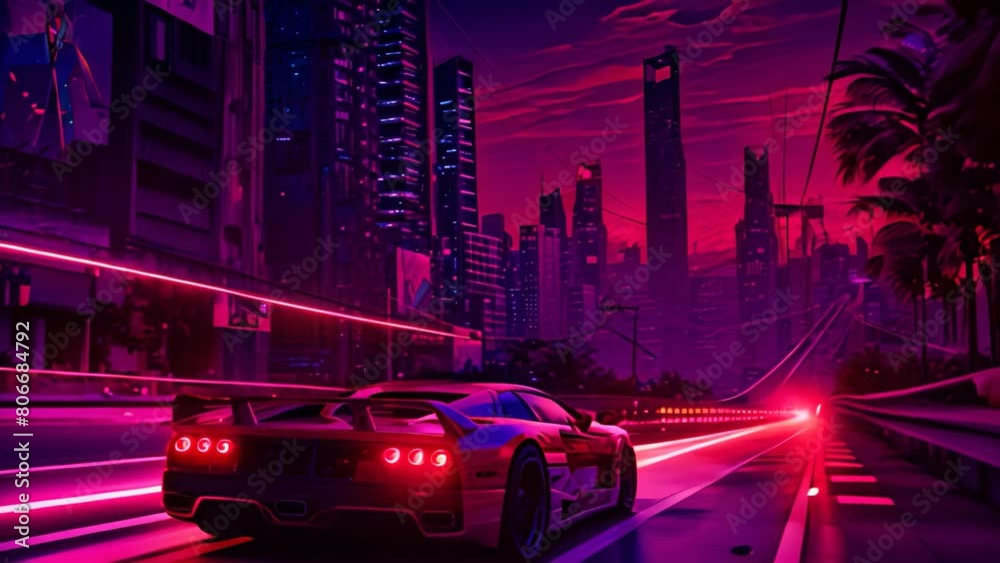 A vibrant red sports car speeds through a bustling city street, surrounded by tall buildings and a flow of traffic, A sports car crossing a vibrant cityscape A vibrant red sports car speeds through a bustling city street, surrounded by tall buildings and a flow of traffic, A sports car crossing a vibrant cityscape