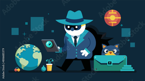 Train your virtual pet as a spy and go on thrilling missions together solving puzzles and uncovering secrets.. Vector illustration