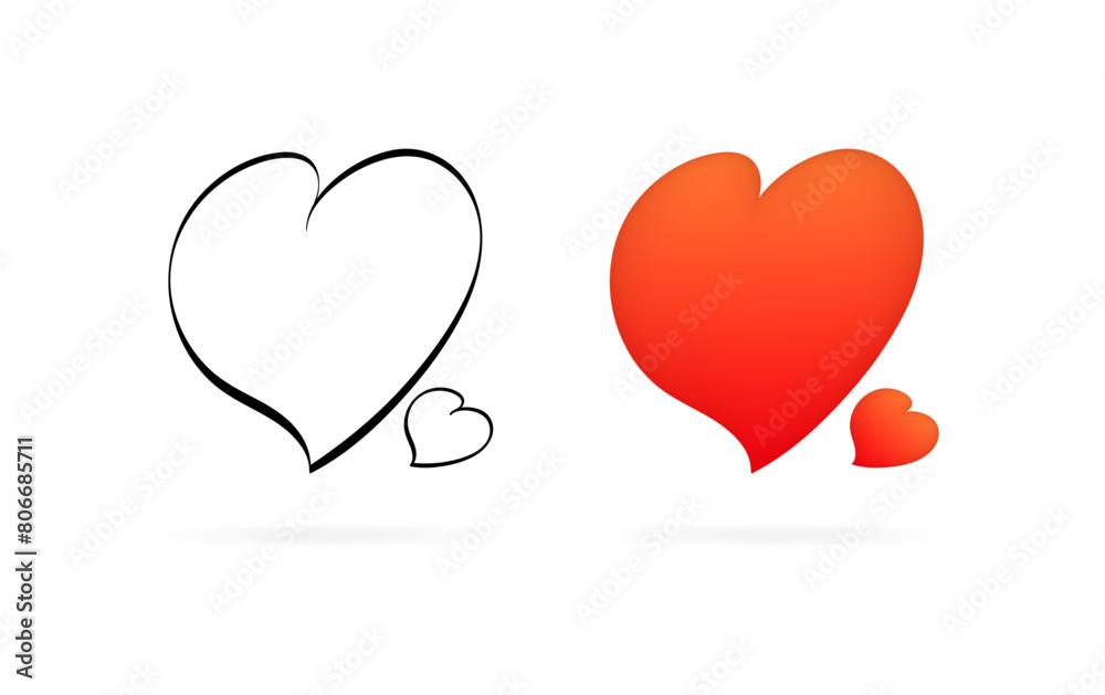Hearts icons. Hand-drawn hearts. Linear & Flat Style. Vector icons