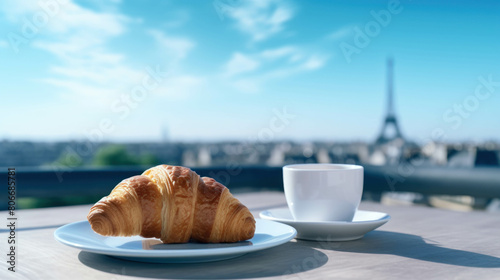 Croissants and coffee with an Eiffel Tower view, Parisian breakfast culture