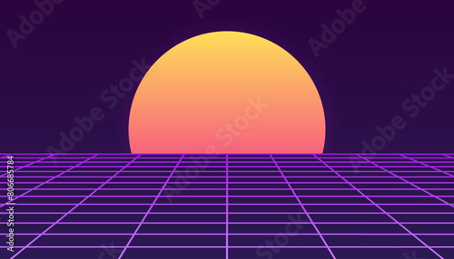 Sunset icon. Futuristic sun design. Flat Style. Vector illustration