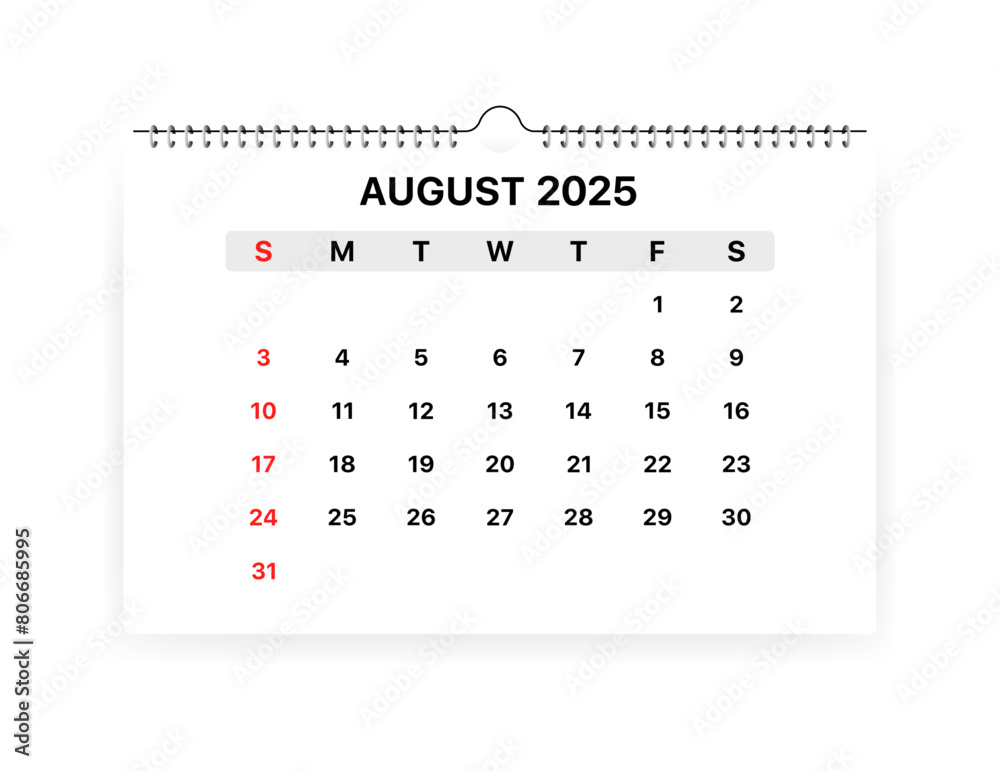Calendar August 2025 month icon. Flat style. Vector icon Calendar August 2025 month icon. Flat style. Vector icon
