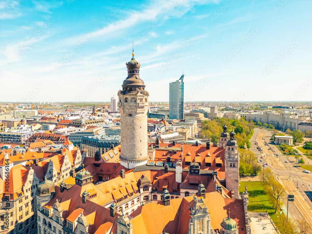 Germany, Saxony, Leipzig, City hall tower surrounded by old town buildings Germany, Saxony, Leipzig, City hall tower surrounded by old town buildings