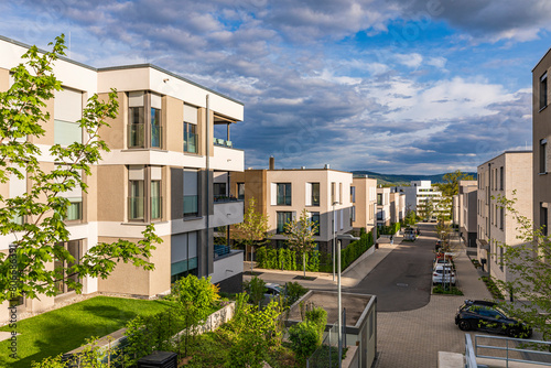 Germany, Baden-Wurttemberg, Waiblingen, Clouds over new modern development area photo