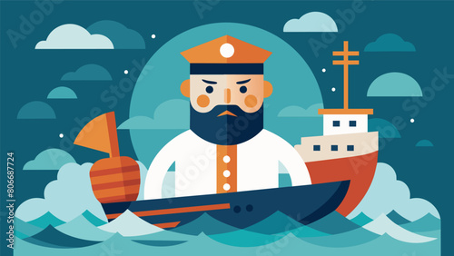 Despite the mounting challenges the stoic ship and its captain remained unshaken embodying the unbreakable spirit of Stoicism.. Vector illustration