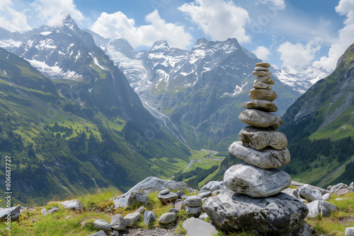 Rock Cairn in Alpine Landscape. © osagvsa