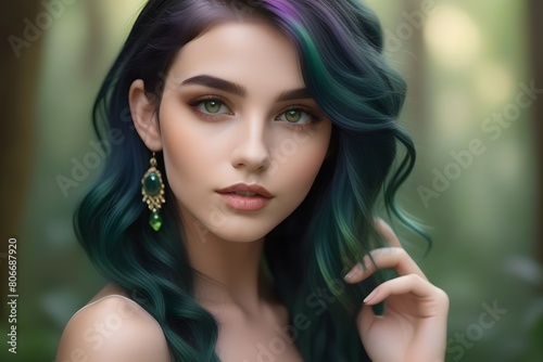 portrait of a beautiful woman with a wavy hair.