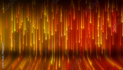 Illustation of glowing neon lines in red and yellow on reflecting floor - abstract background. © marog-pixcells
