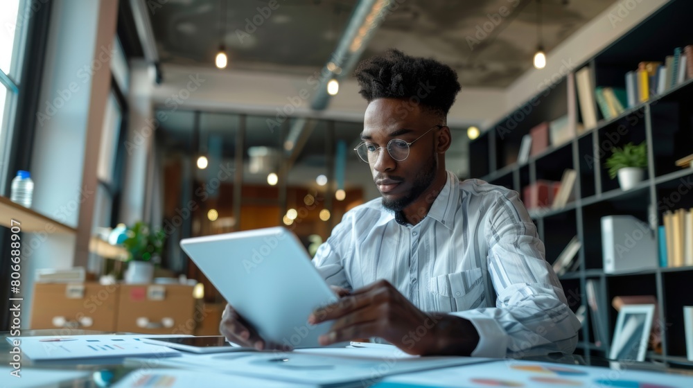 Professional Analyzing Work on Tablet Professional Analyzing Work on Tablet