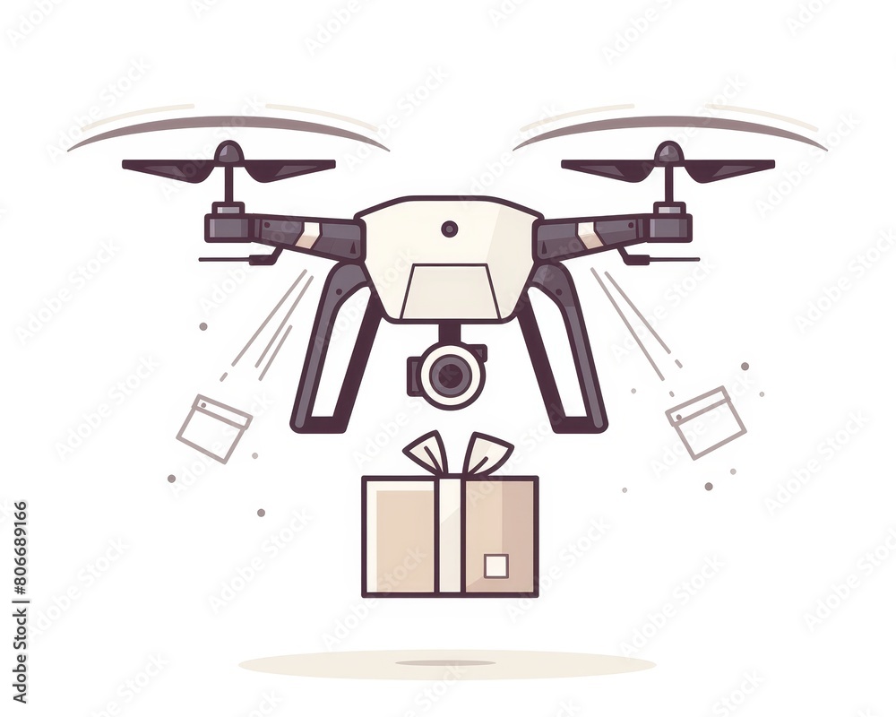 Flat vector of a delivery drone hovering with a package, modern technology, isolated on white background