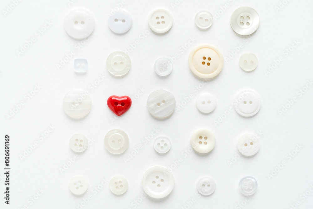 white buttons with red heart white buttons with red heart