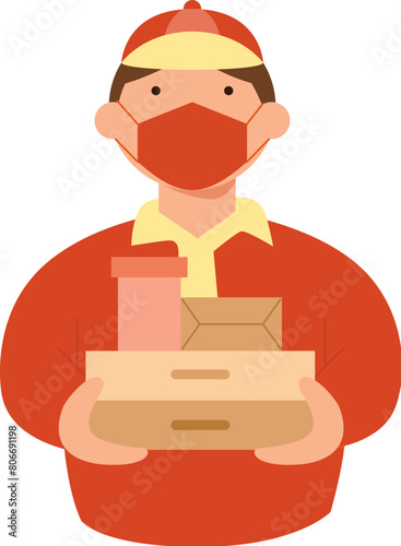 Deliveryman with mask sending packages or food