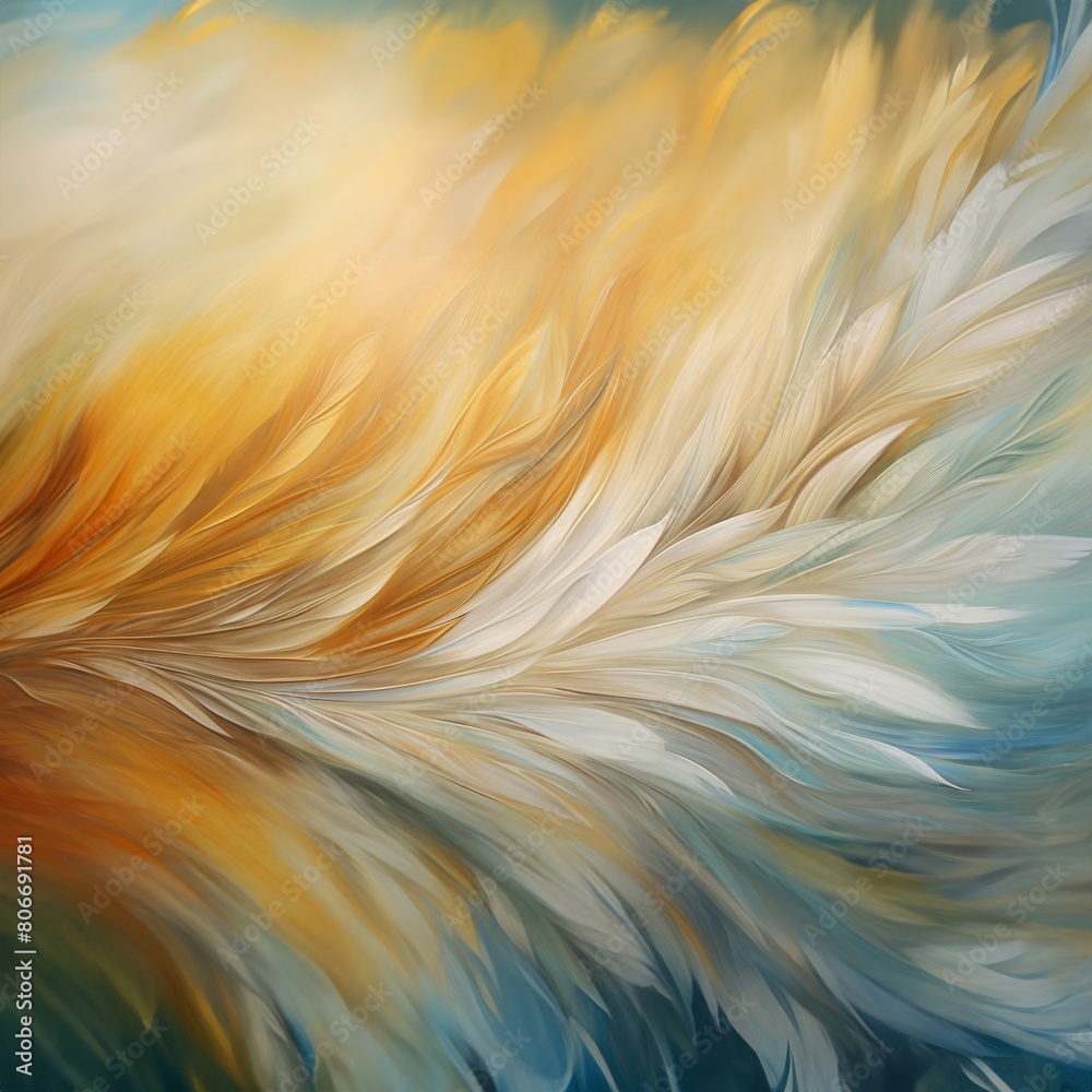 Painting of a feather with a yellow center and blue background
Painting of a feather with a yellow center and blue background