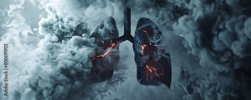 Depiction of Smoke Emitting Black Lung in 3D Rendering photo