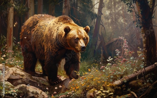 Captures Brown Bear in Its Wooded Domain  Generative ai.