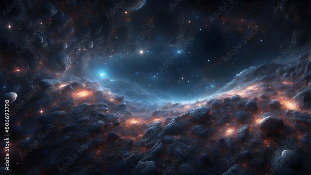 Explore the depths of the universe with a stunning rendering of a galaxy, featuring a deep black sky illuminated by a dazzling array of stars.